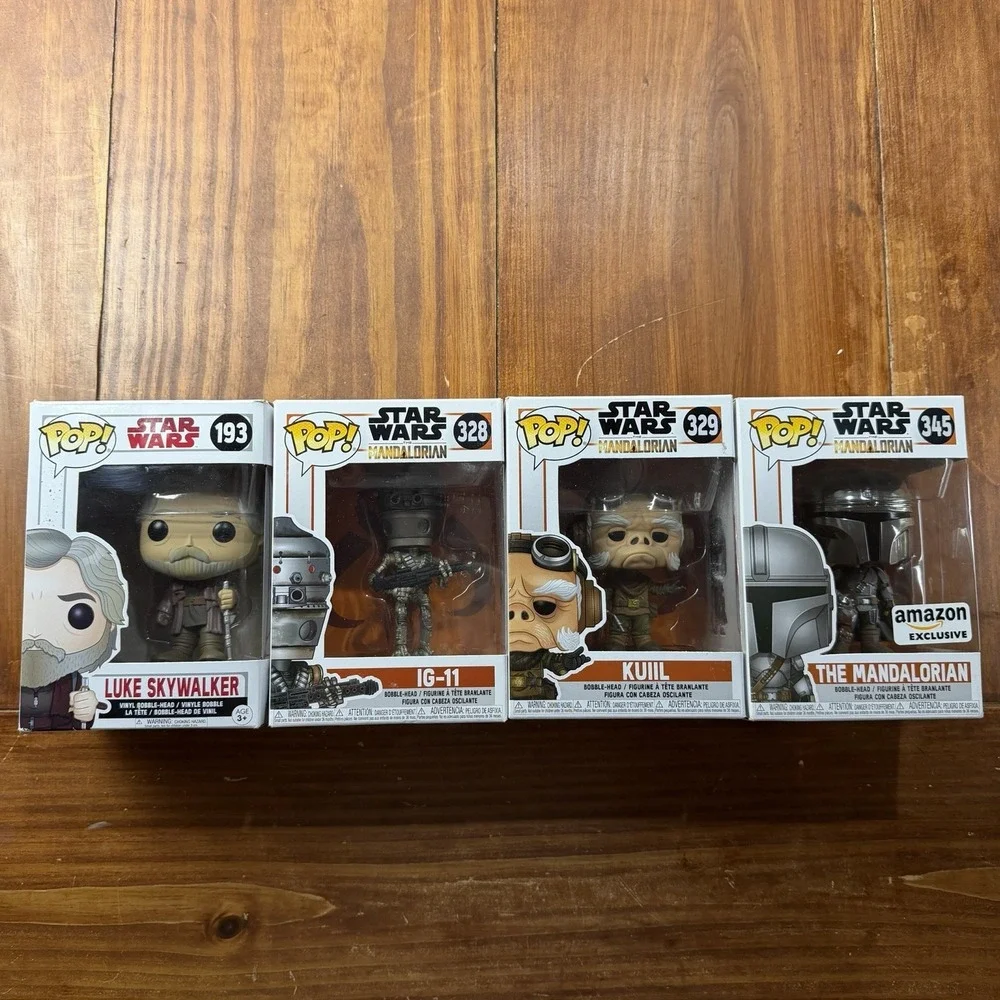 Star Wars Funko Pop Lot of 4 Mandalorian Chrome Amazon Exclusive Luke IG-11